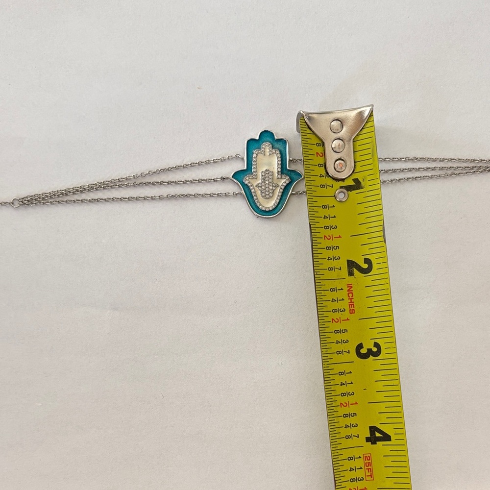 925 Silver crystal Blue Hamsa Charm 3 strand lobster claw bracelet - Picture 3 of 14
